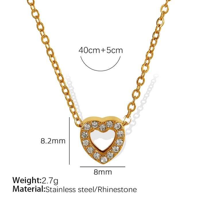 1 Piece Simple Series Heart Stainless Steel  Gold Color Rhinestone Women's Pendant Necklaces 